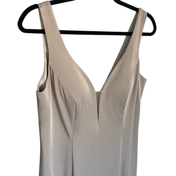 Taupe Plunging V-Neck Floor Length Mermaid Bridesmaid Dress - Picture 3 of 8